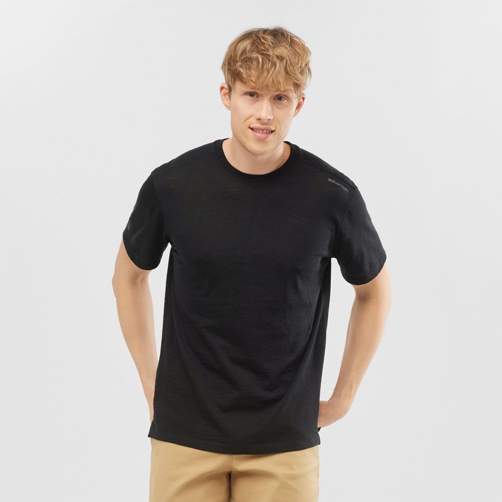SALOMON OUTLIFE MERINO SS M Philippines - Men's Tee Shirt - Black | 073618-GMA